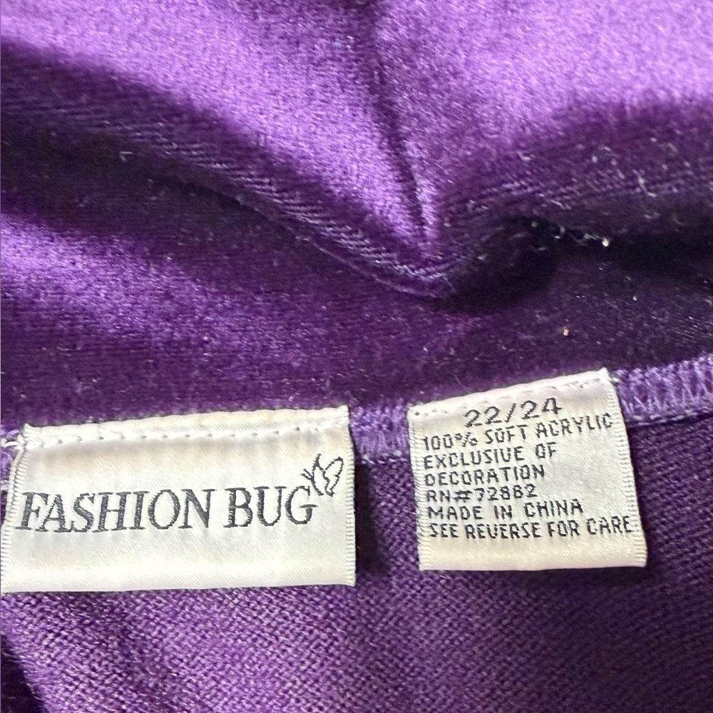 Fashion Bug Purple Velvet Collar Button Front Sweater Size 22/24 Vintage Knit - Picture 2 of 5